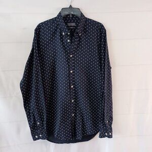 Zara Man Navy Arrow Print Shirt Long Sleeve Button Down Size L Excellent